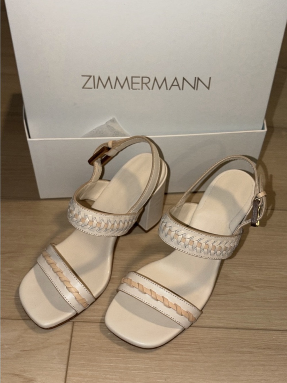 Zimmermann Cream Braided Block-Heel Sandals